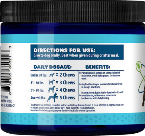 Texas Pet Company Worm Defender Dog Treat Supplement Side Dog Worm Remover