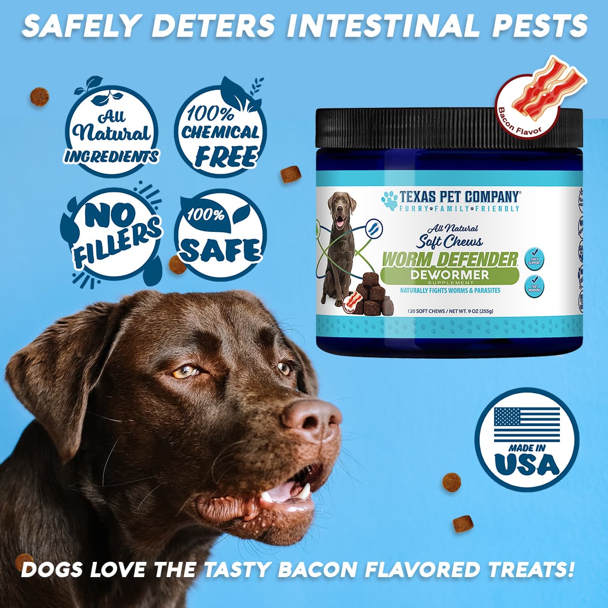 Worm Defender All Natural Dog Dewormer Soft Chews | Texas Pet Company