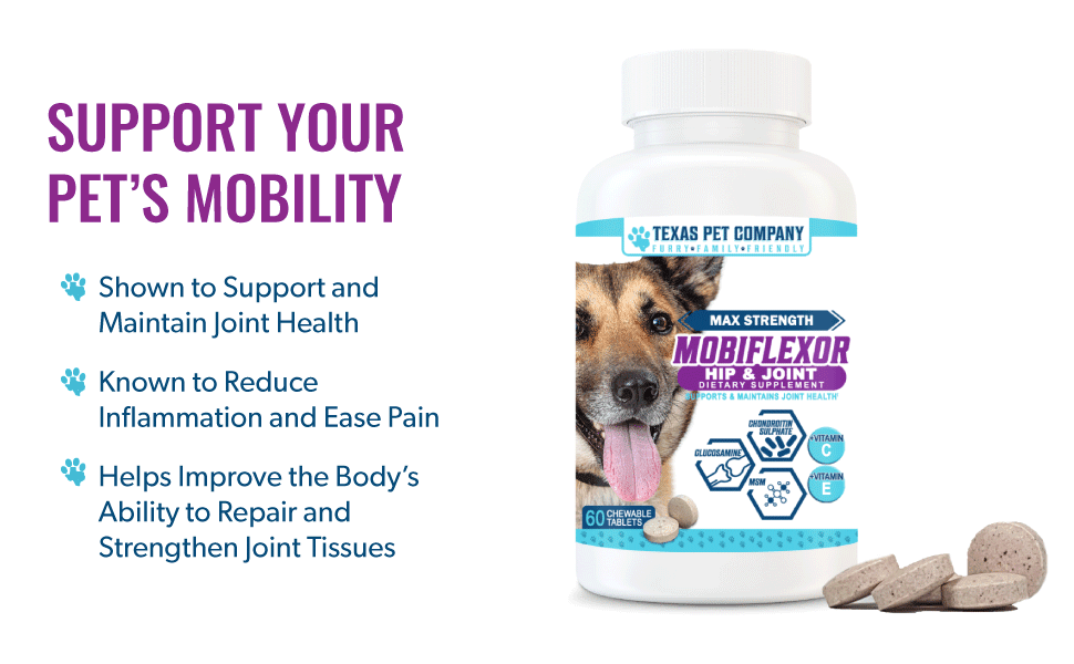 Texas Pet Company Mobiflexor Hip & Joint Chewable Tablets Dog Glucosamine