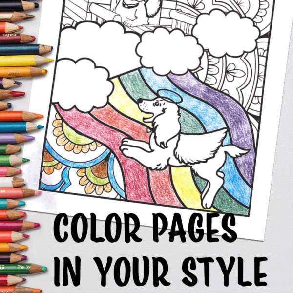 Dog Coloring Book Rainbow Bridge A+800x800-Pencil Colors