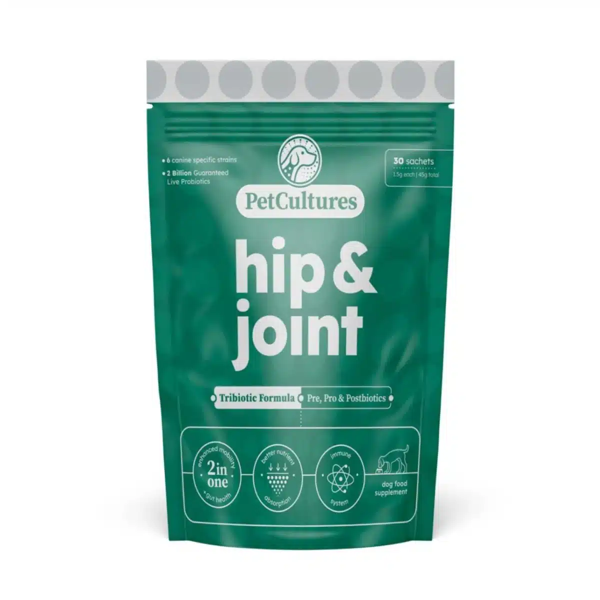 Dog hip and Joint supplement plus probiotics product bag