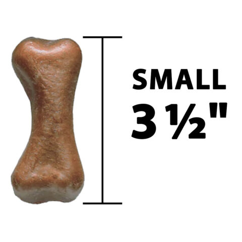 a small brown dog bone with black text 3 1/2 inches