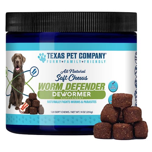 Home 2 Texas Pet Company Worm Defender Dog Treat Supplement Front Treat Pyramid