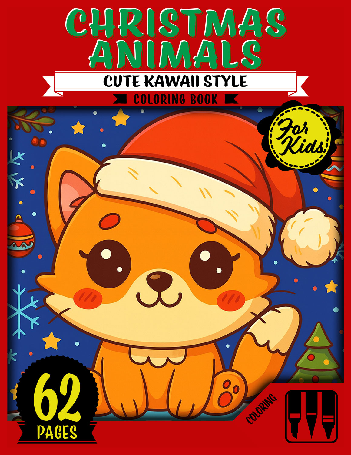 Christmas Animals Cute Kawaii Style Coloring Book 1 Christmas Animals: Coloring Book For Kids