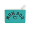 Mini Clutch Purse Zipper Pouch - "Dog Mom" Upside-down Backwards Teal