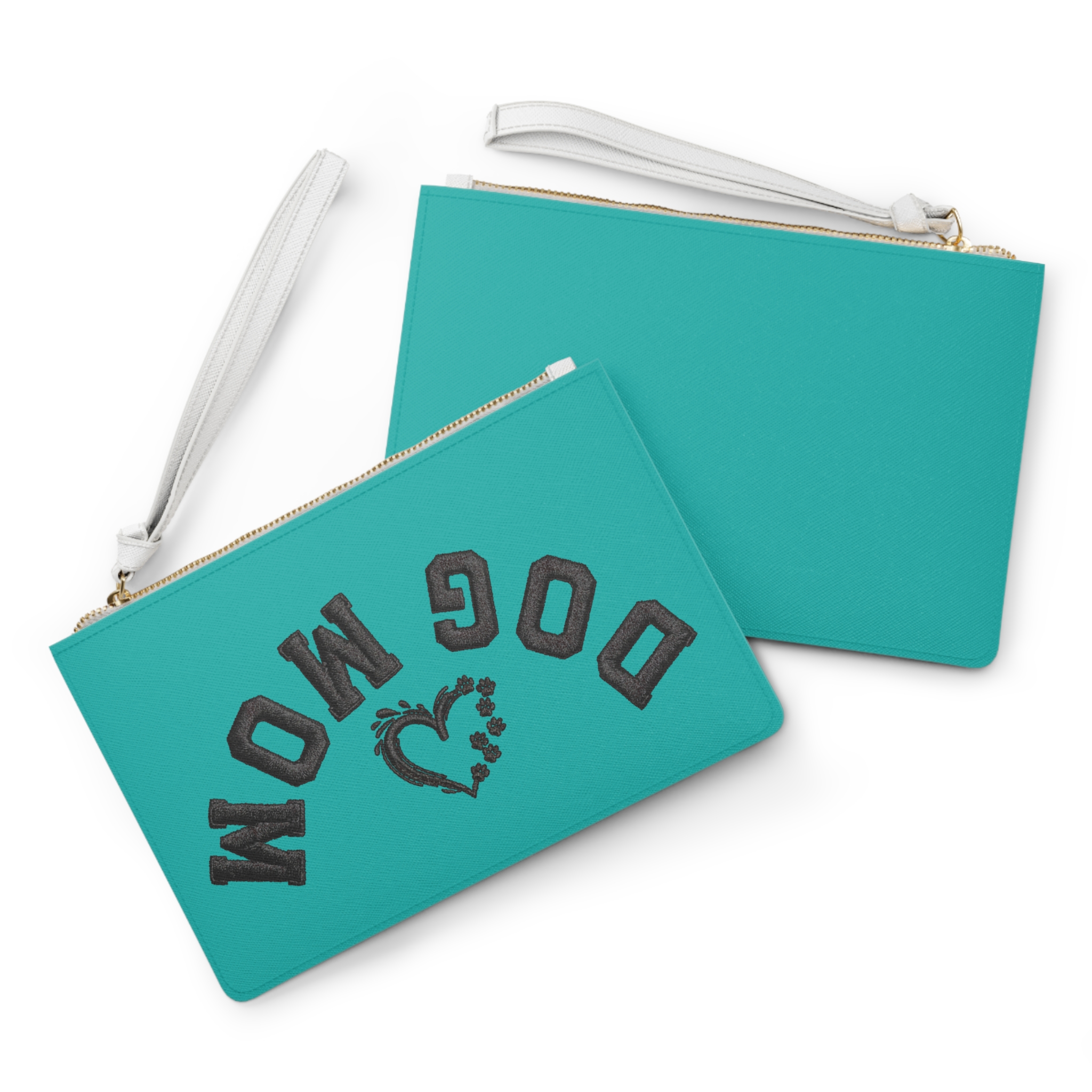 Clutch Purse Zipper Pouch – “Dog Mom” Upside-down Backwards Teal 3 Clutch Purse Zipper Pouch – “Dog Mom” Upside-down Backwards Teal - Image 3