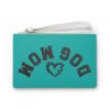 Clutch Purse Zipper Pouch – “Dog Mom” Upside-down Backwards Teal