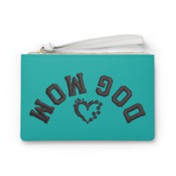 Clutch Purse Zipper Pouch – “Dog Mom” Upside-down Backwards Teal