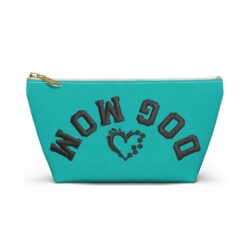 Accessory Pouch Zippered T‑Bottom Bag - “Dog Mom” Upside-down Backwards Teal