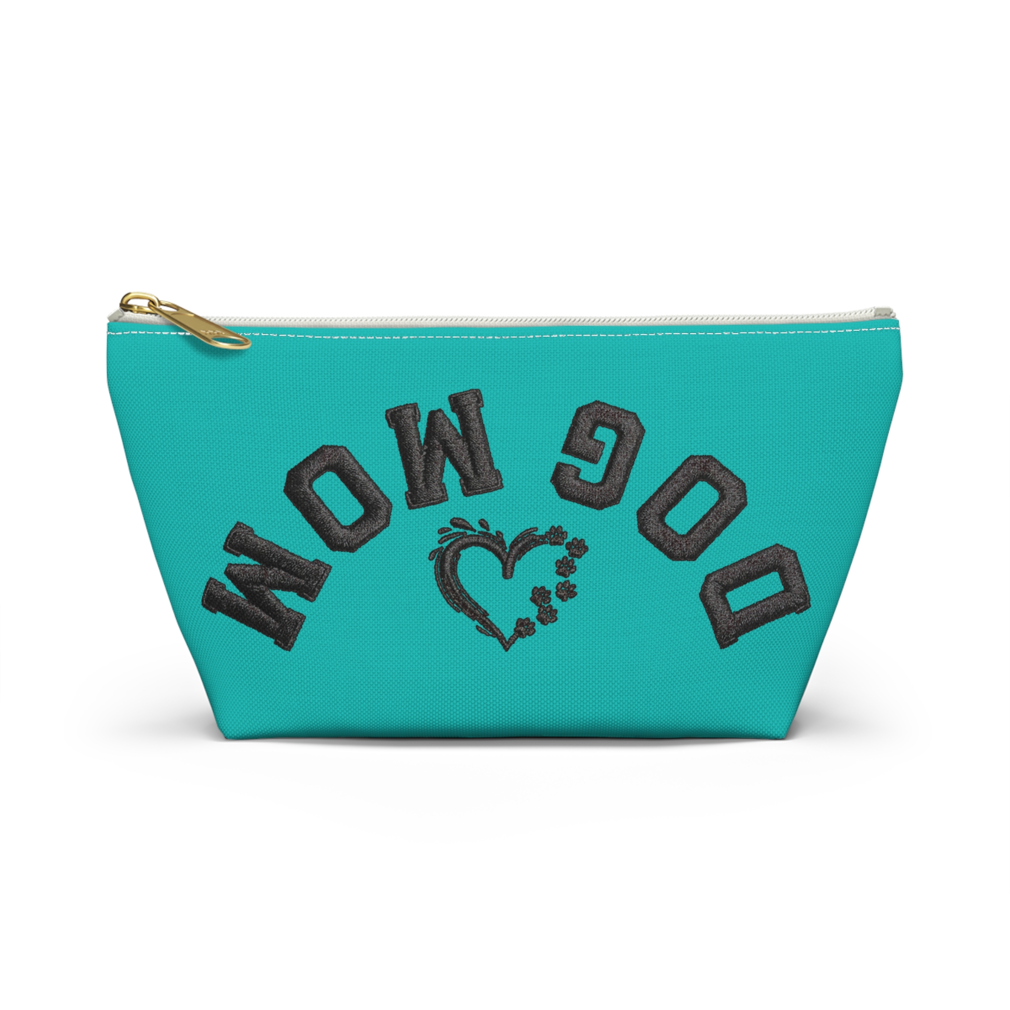 Accessory Pouch Zippered T‑Bottom Bag - “Dog Mom” Upside-down Backwards Teal 1 Accessory Pouch Zippered T‑Bottom Bag - “Dog Mom” Upside-down Backwards Teal