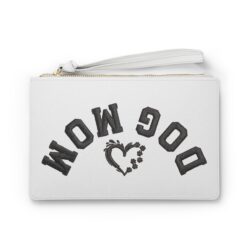 Clutch Purse Zipper Pouch – “Dog Mom” Upside-down Backwards White