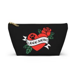 Accessory Pouch Zippered T‑Bottom Bag – “Dog Mom” Heart & Rose Paw Print