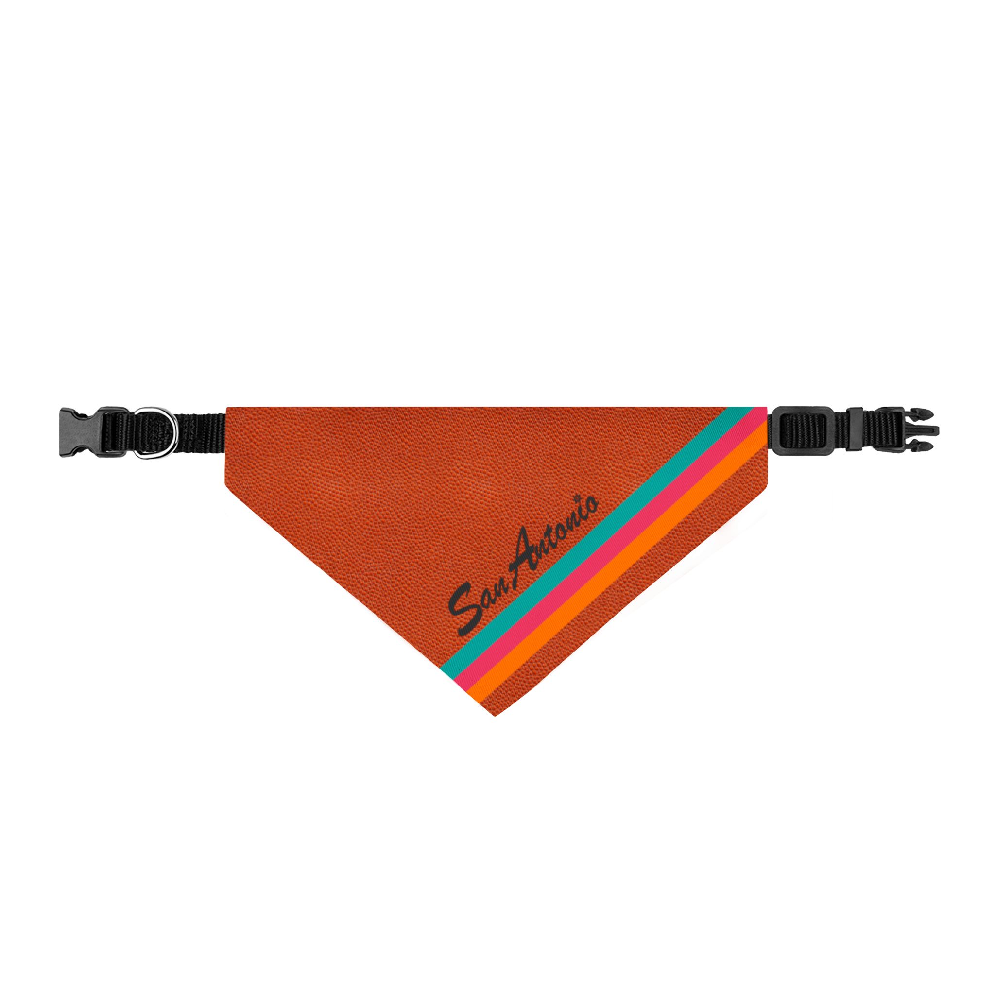 San Antonio Fiesta Basketball Leather Pattern Retro Stripe Clip-On Pet Bandana 2 San Antonio Fiesta Basketball Leather Pattern Retro Stripe Clip-On Pet Bandana - Image 2