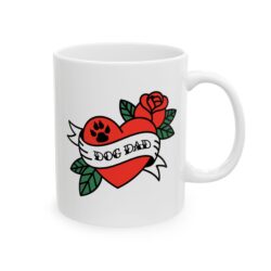 Dog Dad Retro Heart Tattoo Rose Paw Print Ceramic Mug Coffee Cup (11oz & 15oz)