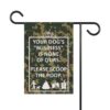 Dog Poop Scoop Garden Flag Sign - "Your dog's 'business' is none of ours. Please scoop the poop." Green Camo