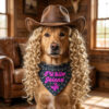 I'll Bite Jolene Clip-on Pet Bandana - Neon Pink Text on Denim Dots - Image 3