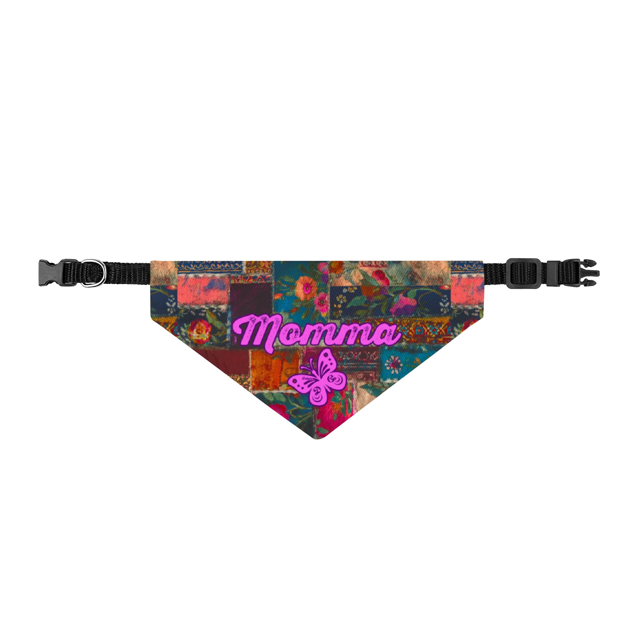 Momma Butterfly Patchwork Coat of Many Colors Clip-on Pet Bandana 1 Momma Butterfly Patchwork Coat of Many Colors Clip-on Pet Bandana