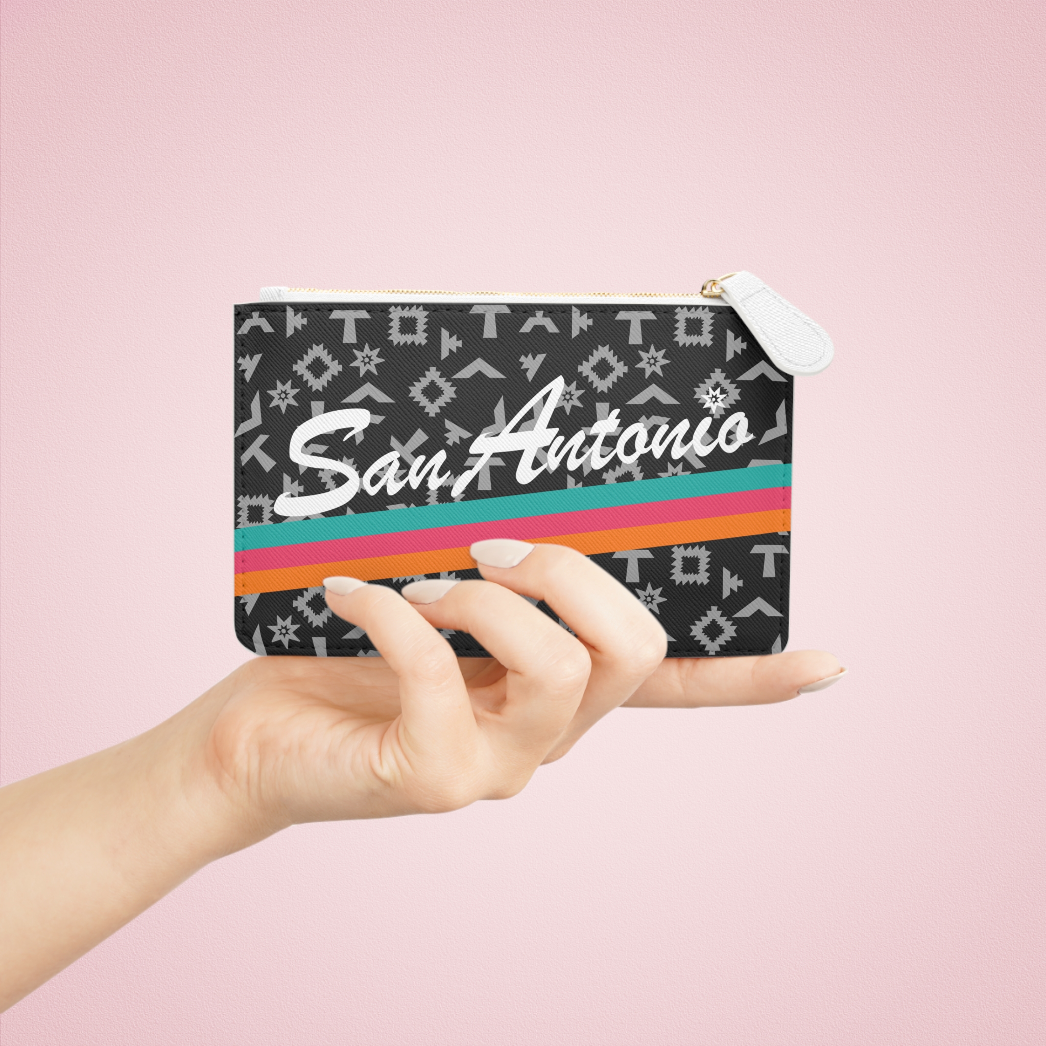 San Antonio Fiesta Retro Basketball Silver Pattern Mini Clutch Wristlet Bag 4 San Antonio Fiesta Retro Basketball Silver Pattern Mini Clutch Wristlet Bag - Image 4